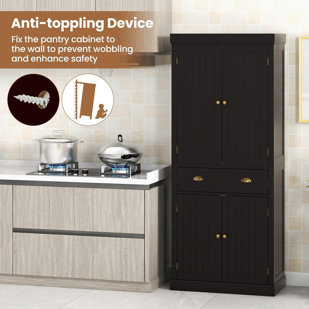 DORTALA 72” Tall Kitchen Pantry Cabinet, Wood Storage Cupboard w/ 4 Adjustabl...