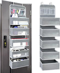 Over The Door Organizer Storage, 6 Shelf of Reinforcement Anti-Tilt Can Bear 44lb Bathroom Organization and Storage, Suitable for Bedroom, Pantry, Kitchen, Grey