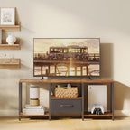 TV Stand with Fabric Drawer for 55 Inch TV, Entertainment Center with Open Shelves, Media TV Console Table for Living Room, Bedroom, Rustic Brown