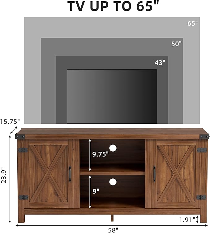 JUMMICO TV Stand, 65 Inch TV Farmhouse Entertainment Center with Double Barn Doors and Storage Cabinets, Console TV Table Media for Living Room, Bedroom (Walnut)