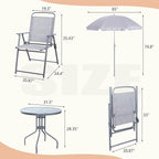 Vongrasig 6 Pieces Folding Patio Dining Set, All Weather Small Metal Outdoor Table and Chair Set, Garden Patio Furniture Set w/Umbrella, Glass Table & 4 Folding Chairs for Lawn, Backyard, Silver