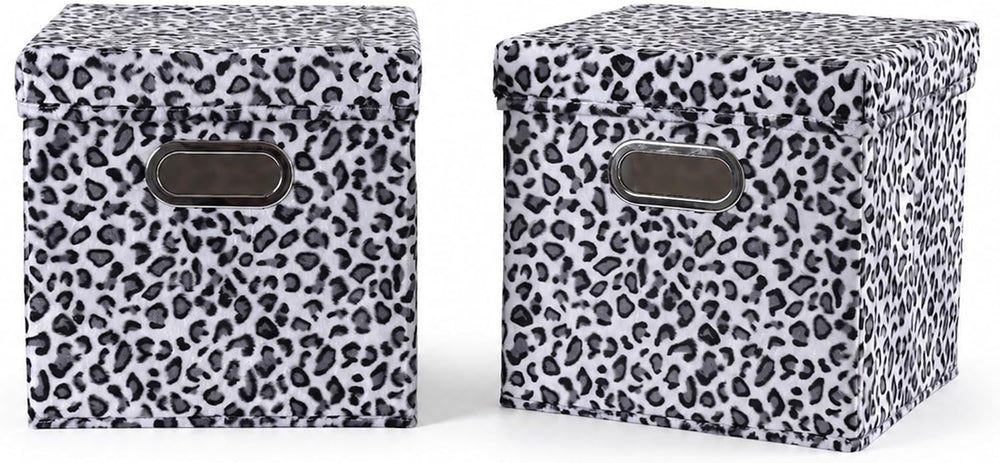 ANMINY Leopard Cheetah Print Storage Cubes Bins with Lids, 11Inch 2PCS | Velv...