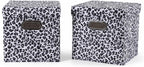 ANMINY Leopard Cheetah Print Storage Cubes Bins with Lids, 11Inch 2PCS | Velvet, PP Board Frame, Collapsible & Washable, Built-in Metal Handles, Animal Themed Fabric Cubes, Closet Shelves, Gray