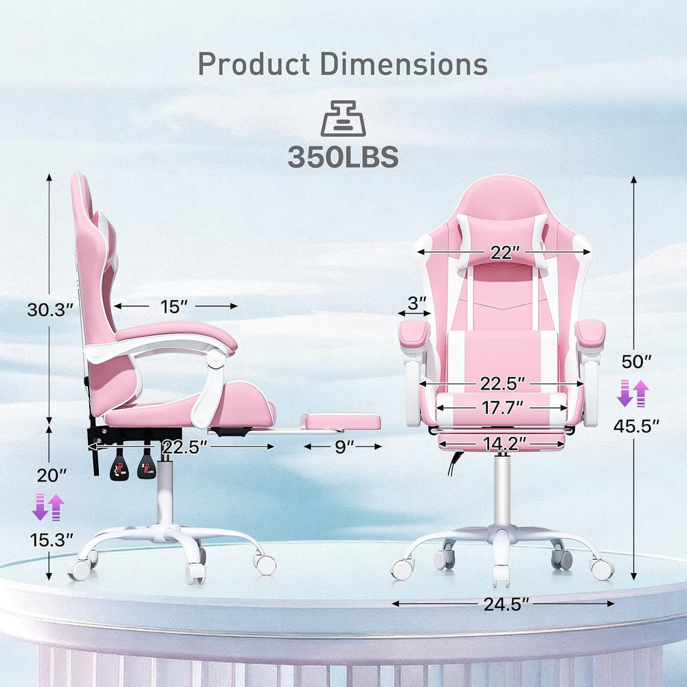 MoNiBloom Gaming Chair, Footrest & Lumbar Support, Height Adjust, Pink | ...