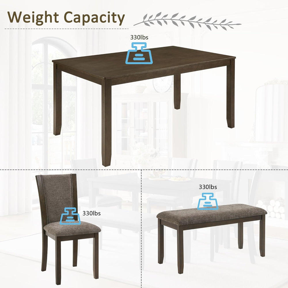 JIJIWANG 6-Piece Dining Table Set with Bench and Chairs, Wooden Dining Table ...