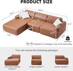 105” Modular Faux Leather Cloud Couch, Deep Seat L-Shaped Sectional with Removable Wipe-Clean Covers and Replaceable Cover Design for Living Room (Orange, 3 Seater+Left Facing Chaise)