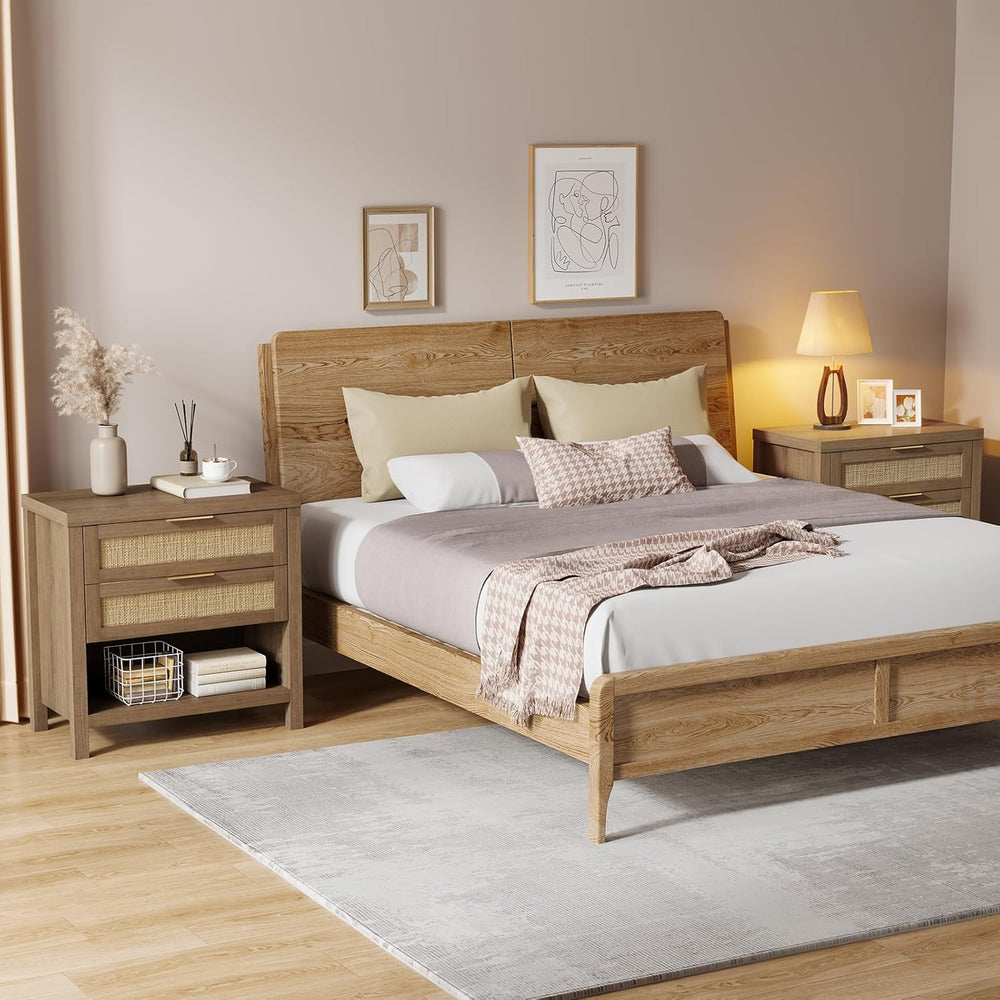 Eclatara Rattan Nightstands Set of 2 with 2 Drawers and Storage Shelf | Ratta...