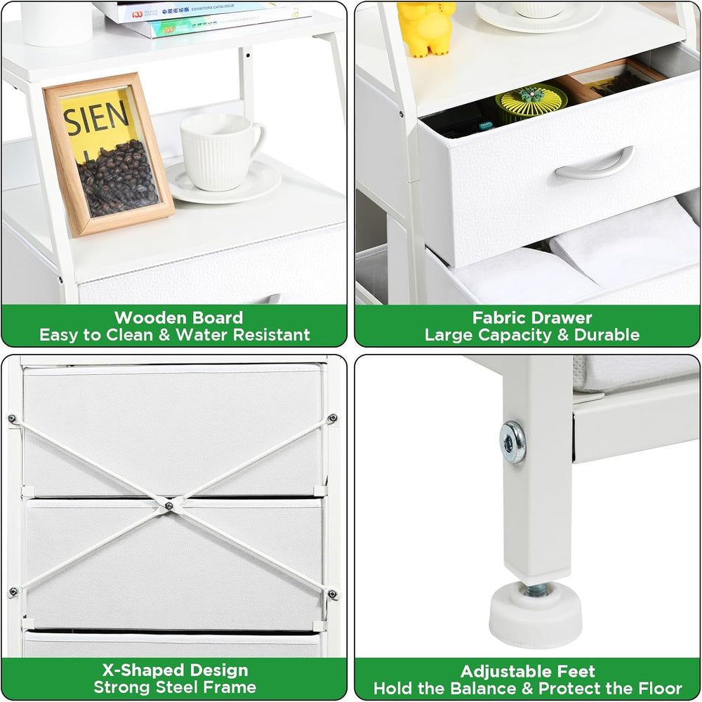 5 Drawers White Tall Fabric Dresser for Bedroom, Dorm Nightstand | Vertical S...