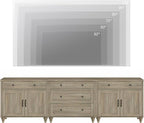 WAMPAT Farmhouse TV Stand for 100 Inch TV, 3-in-1 TV Console Table with 5 Drawers and 4 Doors, Entertainment Center for 75/80/85/90 Inch TV, Kitchen Sideboard Buffet Cabinet for Dining Room, Grey Wash