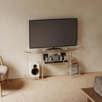 Eglaf Acrylic Modern TV Stand, 3-Tier Semi-Circular TV Console Table | Corner TV Stand, Entertainment Center with Open Shelves, TVs up to 50 Inch, 47.2'' L x 13.4'' W x 22.4'' H, Clear