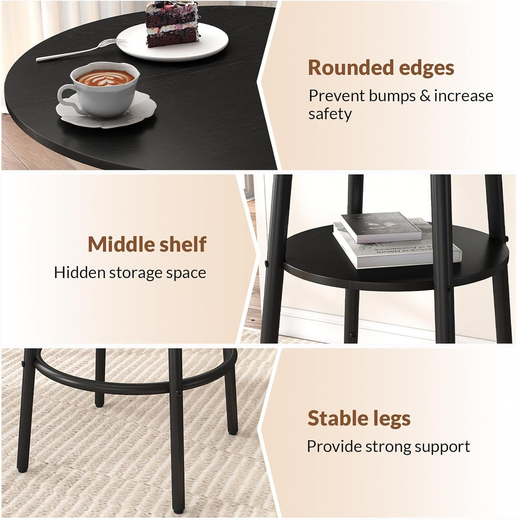 Zevemomo 3 Pieces Bar Table and Chairs Set Pub Table and Chairs for 2-Black | Bistro Table and Chairs Set of 2, Round Bar Table Set with 2 Thickened Cushion Stools & Backrest, Dining Table set for 2