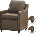 Rolled Dining Chair with Casters, Upholstered Modern Rolling Armchair with Wheels for Kitchen (1, PU Coffee)