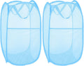 Larpur Pack of 2 Pop up Laundry Hampers, Collapsible Laundry Baskets, Portable Mesh Clothes Hampers for Kids Room, College Dorm, Bathroom, Foldable Hamper with Carry Handles, Sky Blue