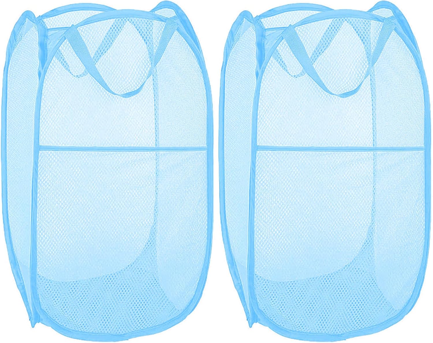 Larpur Pack of 2 Pop up Laundry Hampers, Collapsible Laundry Baskets, Portable Mesh Clothes Hampers for Kids Room, College Dorm, Bathroom, Foldable Hamper with Carry Handles, Sky Blue