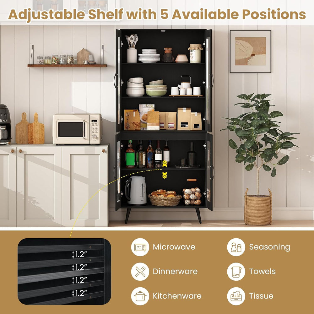 LOKO Kitchen Pantry Cabinet, Freestanding Storage Cupboard with Translucent F...
