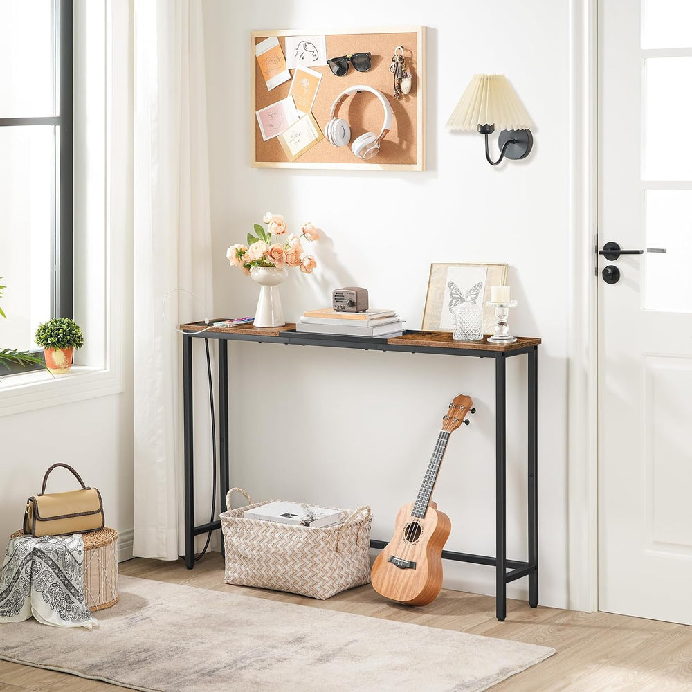 HOOBRO Narrow Console Table with Power Outlets, 44.9 Inches Sofa Table, Slim ...