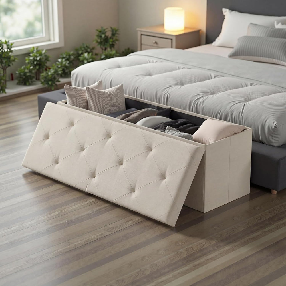 DUMOS 43 Inch Folding Storage Ottoman Bench, Durable Ottoman with Storage