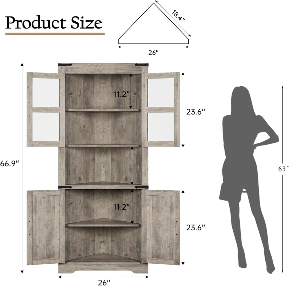 GarveeHome 67 in Tall Corner Storage Cabinet with Lights, Farmhouse Corner Hu...