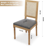 Dining Chairs Set of 2 for Dining Room & Kitchen, French Country Rattan Cane Back Chairs with Linen Upholstered Seat and S-Spring Support, Dark Gray