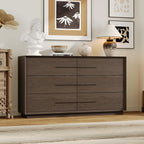 Bedside Table with 6 Drawers, Modern Side Table, Wide Nightstand, Wooden Bed Side Tables, Wood Grain Floor Storage Organizer with Metal Handles for Sofa Couch Bedroom, Dark Brown