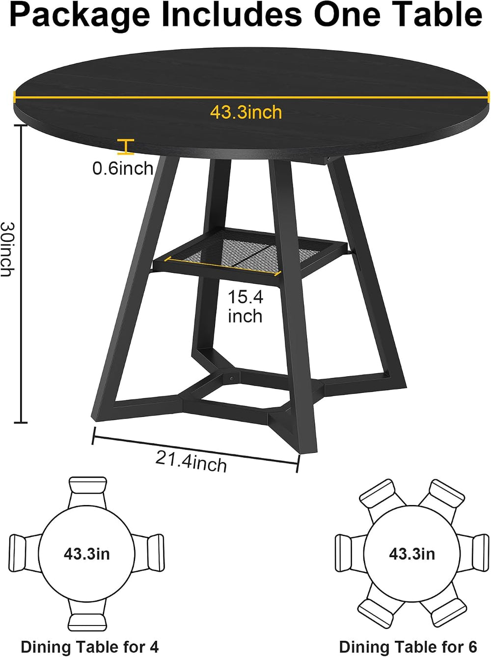 knoworld Round Dining Table for 4, Kitchen Tables Dining Room Circle Dinner T...