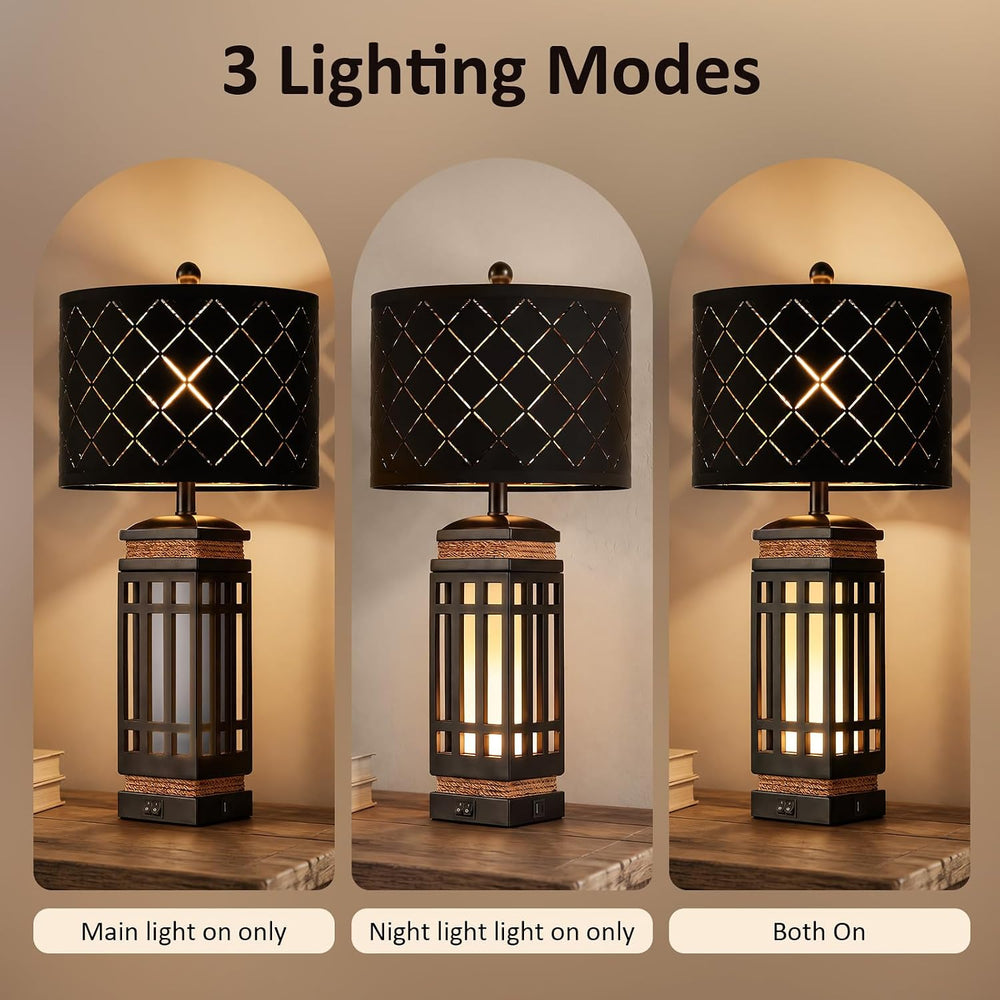 Hamucd 25'' Modern Farmhouse Table Lamp Set of 2 for Living Room Bedroom
