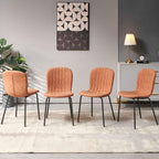 Dining Chair Set of 4, Upholstered PU Leather Seat with Black Metal Legs,Modern Comfortable Kitchen Chair, Curved Backrest Dining Chair for Dining Room Living Home(Mid-Century Brown)