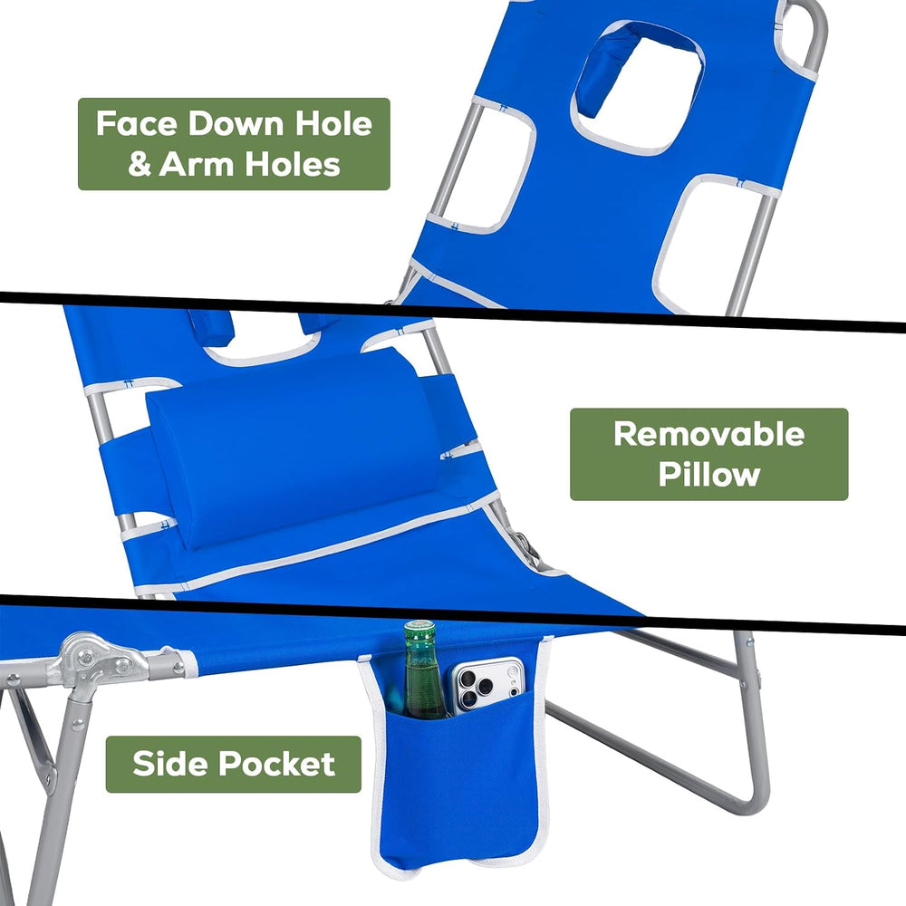 2PK Face-Down Tanning Beach Chair with UPF 50+ Canopy, Adjustable Folding Sun...