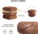 Get Set Style 360° Swivel Velvet Ottoman, Modern Upholstered Foot Stool, Multifunctional Vanity Chair Accent Stool for Small Space, Living Room, Bedroom, Entryway, Honey Ginger