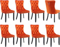 Modern Dining Chairs Set of 8, Tufted Upholstered Dining Chair with Solid Wood Legs, Orange Velvet Accent Chair, Sillas de Comedor, Kitchen & Dining Room Chairs (Orange, Velvet, 8Pcs)
