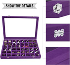 Velvet Jewelry Tray 48 Grid Jewelry Display Tray Organizer Box with Transparent Lid Rings Earrings Necklaces Pendants Display Box Suitable for Women and Girls (Purple)