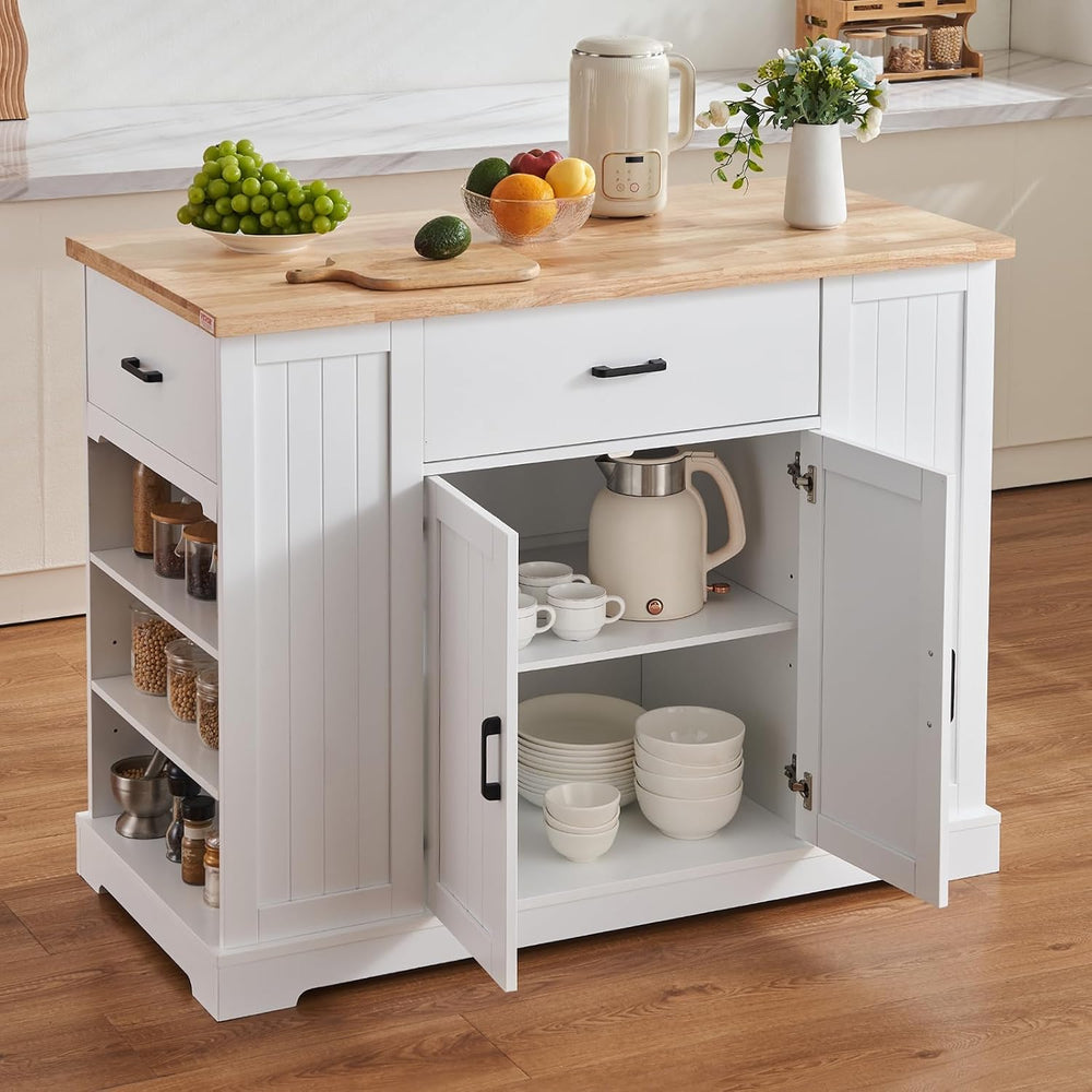 VEVOR 46" Wood Top Breakfast Bar with Storage Cabinet, Farmhouse Kitchen...