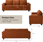 COPIAE 3 Seater Sofa Couch with Deep Seat, 90" Modern Upholstered Sofa with Armrests, Easy Installation, Comfy Couches for Living Room, Apartment,Rust