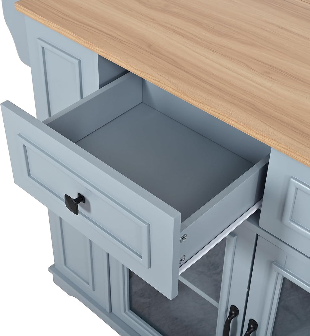 Rolling Kitchen Island Cart with Wood Countertop, Mobile Kitchen Storage Cart...
