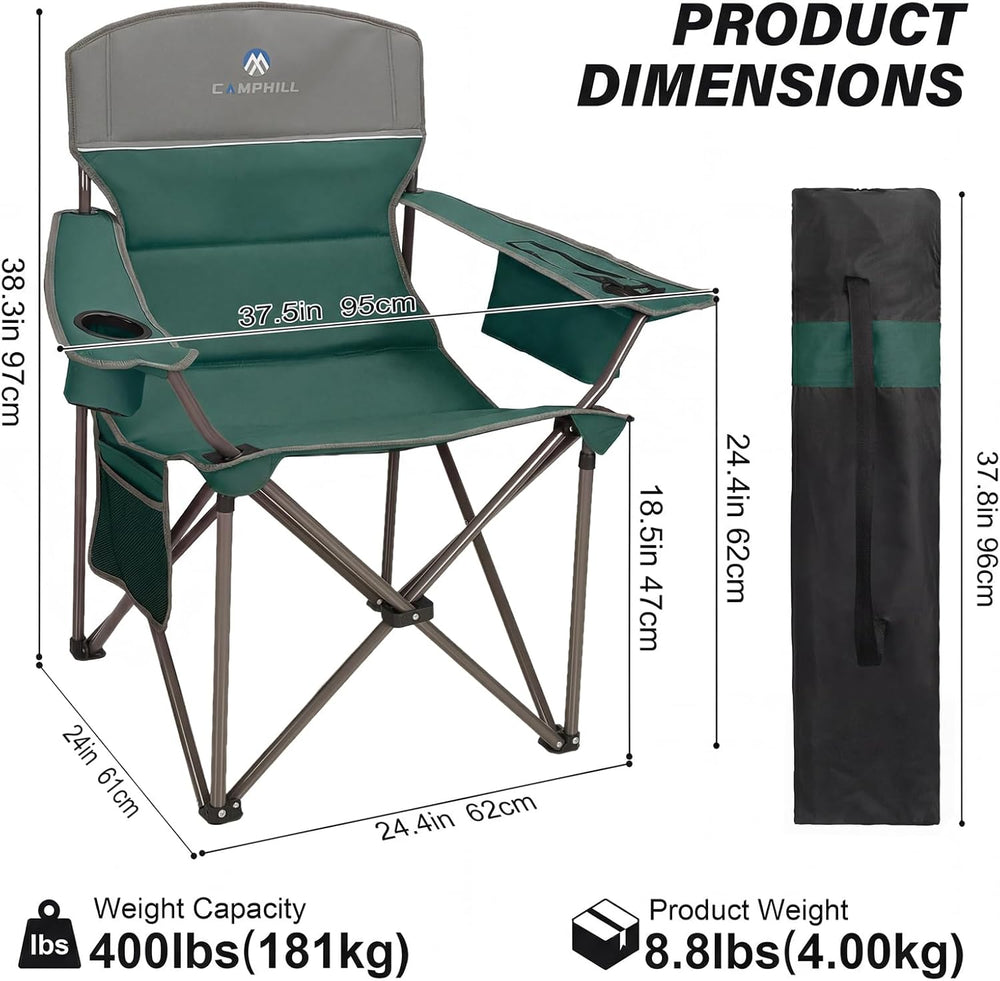 Oversized Camping Chairs 2 Pack - Heavy Duty 400LBS Padded Lawn Chair with Co...
