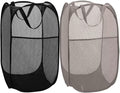 BATTOO Deluxe Strong Mesh Pop up Laundry Hamper Basket with Side Pocket Foldable Hamper for Laundry Room, Bathroom, Kids Room, College Dorm or Travel Black + Grey