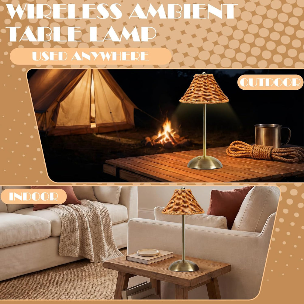 4 Pack Wedding Rattan Table Lamp, Cordless LED Rechargeable