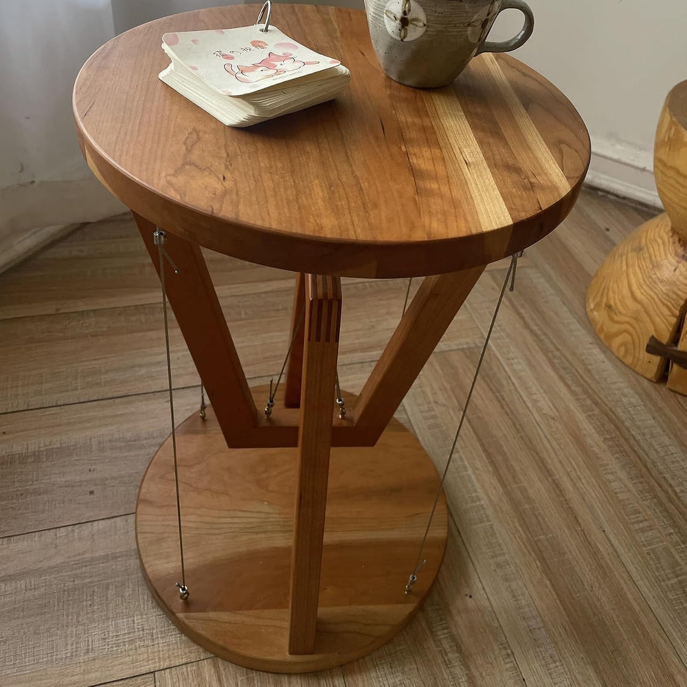 Solid Wood End Table - Tensegrity Design for Living Room, Sofa Side, Home Dec...