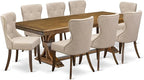 NESI9-AWA-04-9-Piece Dining Table Set Consists of a Modern Kitchen Table and 8 Light Tan Linen Fabric Dining Chairs with Button Tufted Back - Antique Walnut Finish