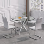 Goujxcy Dining Chairs Set of 2, Modern High Back Kitchen Chairs with Metal Legs and Faux Leather Padded Seat Upholstered Dining Chairs for Dining & Kitchen,Living Room (White&Silver, Set of 2)