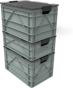 SIDIO CRATE Pro Pack - Two Full Size and One Half Size Heavy Duty Stackable Storage Bins, Totes and Containers with Lids and Dividers - Durable Organizer for Home, Office, Garage, and Outdoor Use