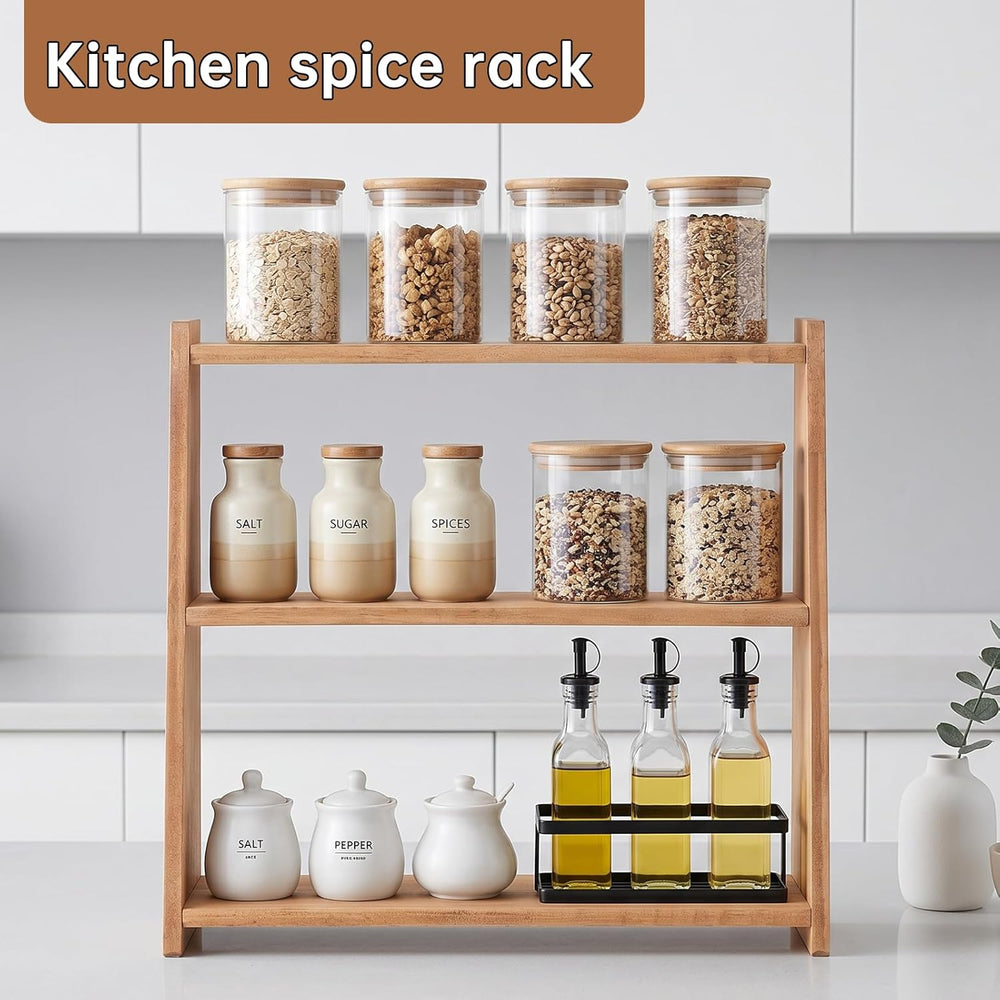 Solid Rubber Wood Spice Rack,Wood Round Side Table,Small Drink Table for Smal...