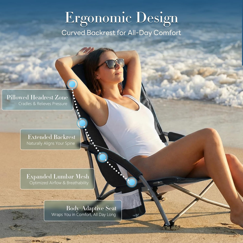 DUMOS Folding Camping Beach Chair, Lightweight Low Portable Beach Chair with ...