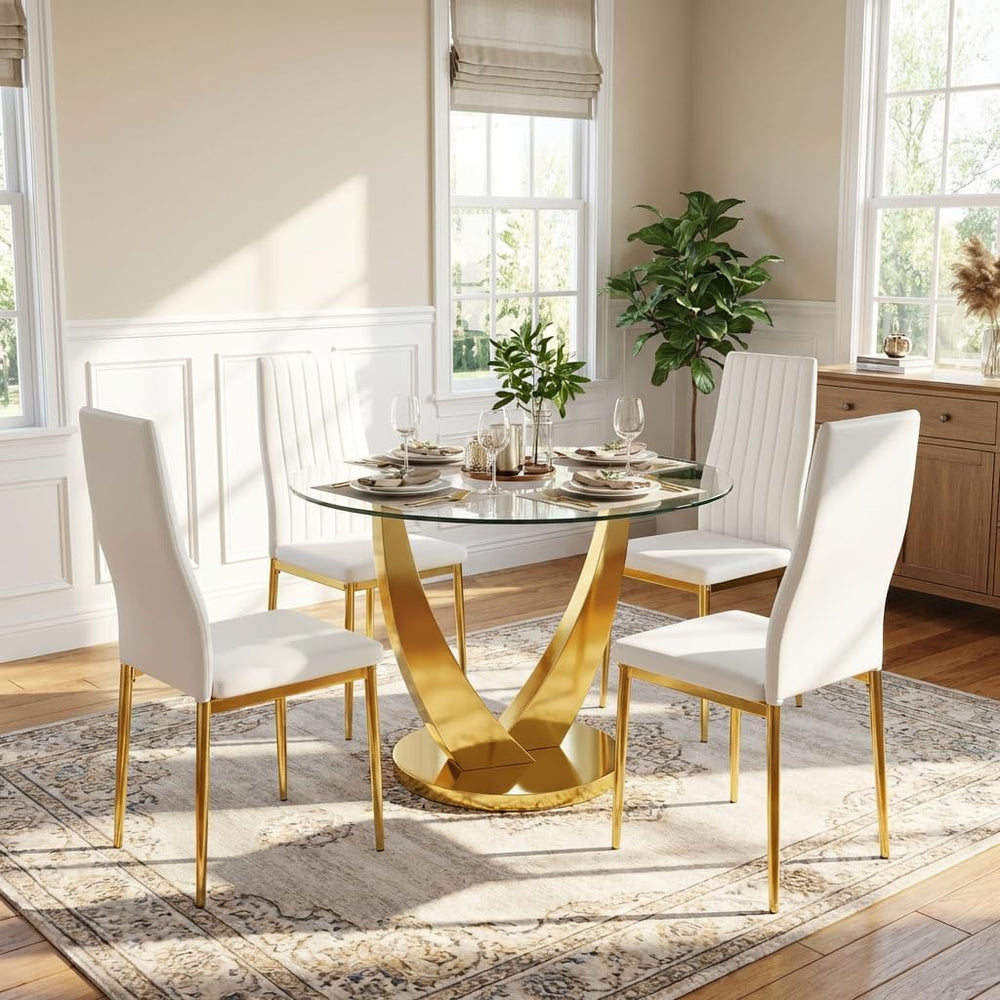 38.9" Round Glass Dining Table for 2-4, Modern Dining Room Table with Te...