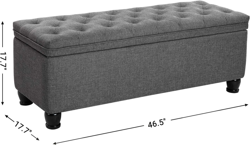 SONGMICS Storage Ottoman, 46.5 Inches Bedroom Bench, Solid Wood Legs