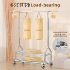 EAGMAK Heavy Duty Clothes Rack Load 556 LBS, Rolling Clothing Rack With Shelves, Height Adjustable Metal Clothes Hanger with Wheels Portable Wardrobe Organizer Garment Rod for Hanging Clothes (Silver)