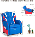 Costzon Kids Recliner, Gaming Recliner Chair w/Footrest, Headrest, Lumbar Support & Side Pockets, Ergonomic Leather Lounge Chair for Living & Gaming Room, Adjustable Recliner Sofa for Boys Girls, Blue