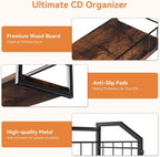 2-Tier CD Holder, Clear CD Storage Rack for Non-slip Feets, CD Organizer with Dispay Top Shelf, Premium CD shelf for Home Office, Holds Up to 60 Standard Rectangular Jewel Cases (Brown)
