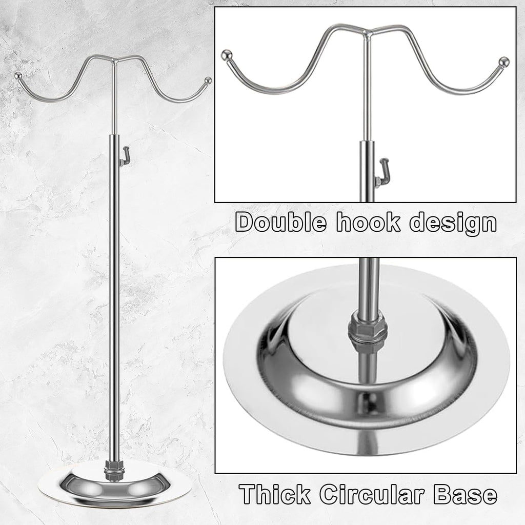 4 PCS Handbag Display Stands Adjustable Purse Display Stand Stainless Steel Double Hook Bag Display Stand Holder for Home Boutiques Store Counter Retail, Silver
