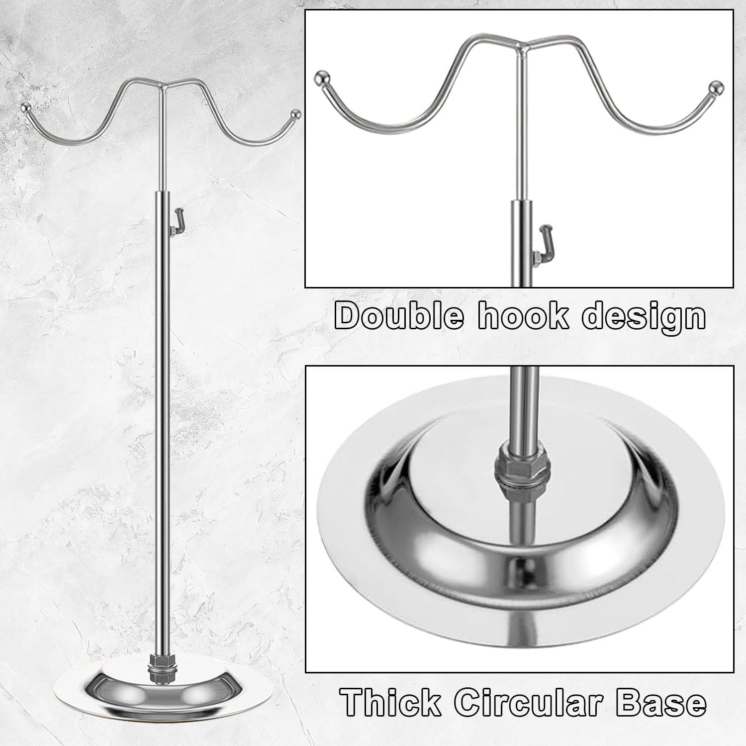 4 PCS Handbag Display Stands Adjustable Purse Display Stand Stainless Steel Double Hook Bag Display Stand Holder for Home Boutiques Store Counter Retail, Silver